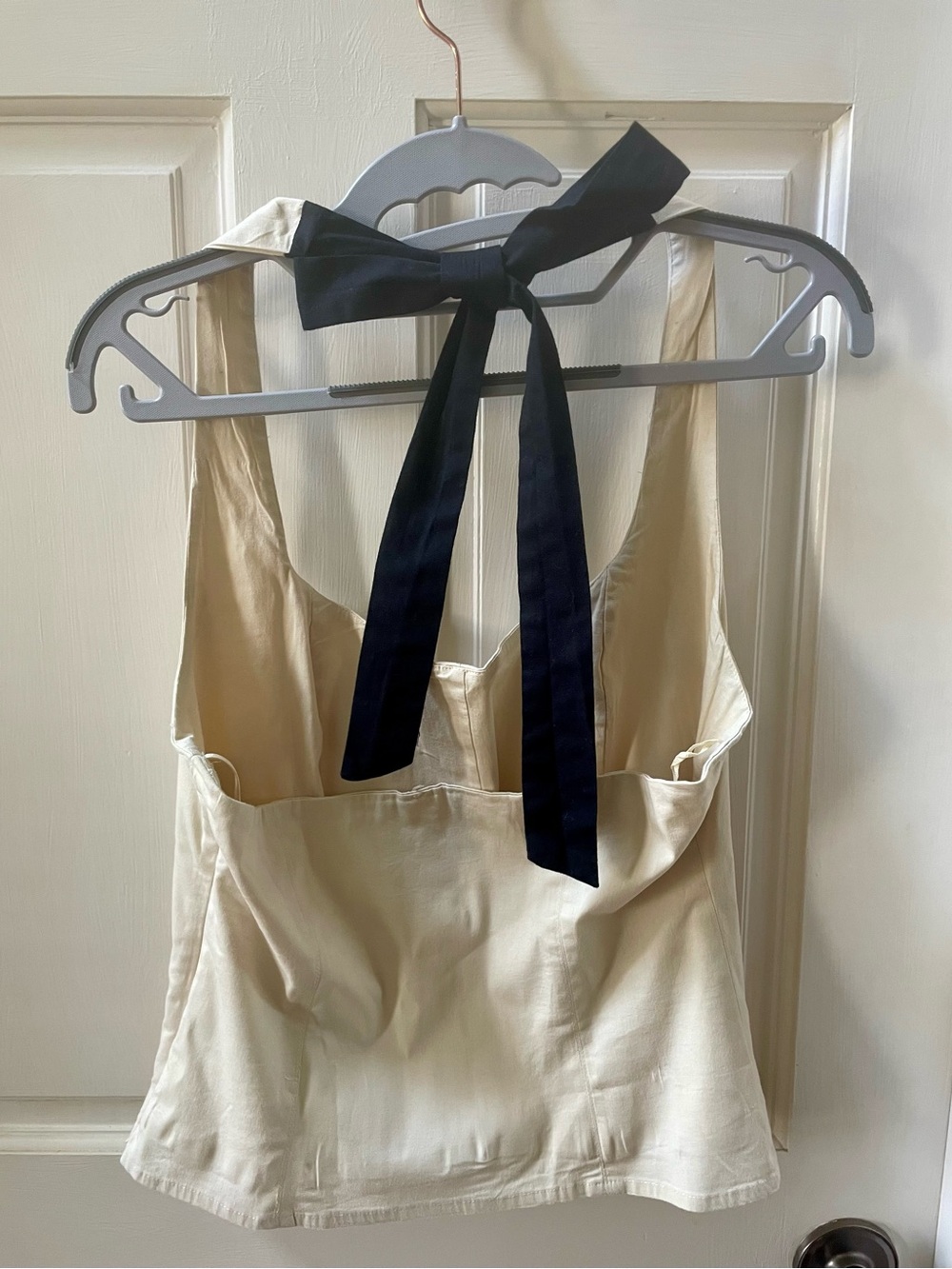 Free People Cream Halter Top with Black Tie- Large - Picture 6 of 7